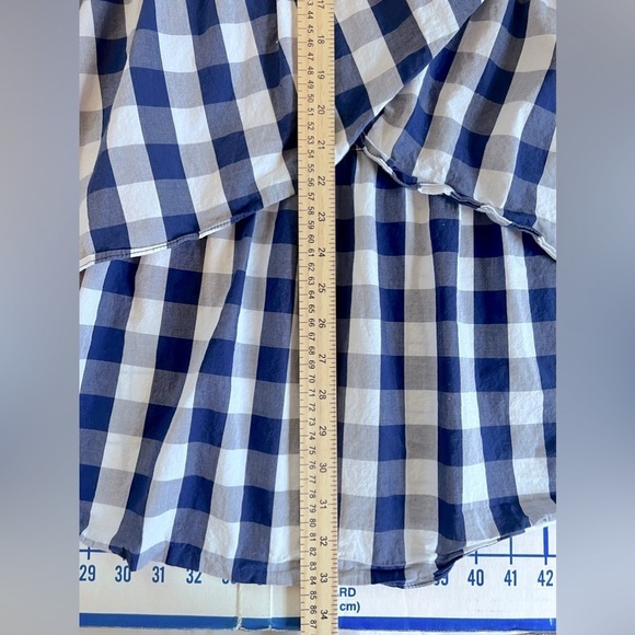 POPSUGAR GINGHAM DRESS SZ M RUFFLE HEM FAUX WRAP SKIRT BLUE WHITE - Picture 13 of 15